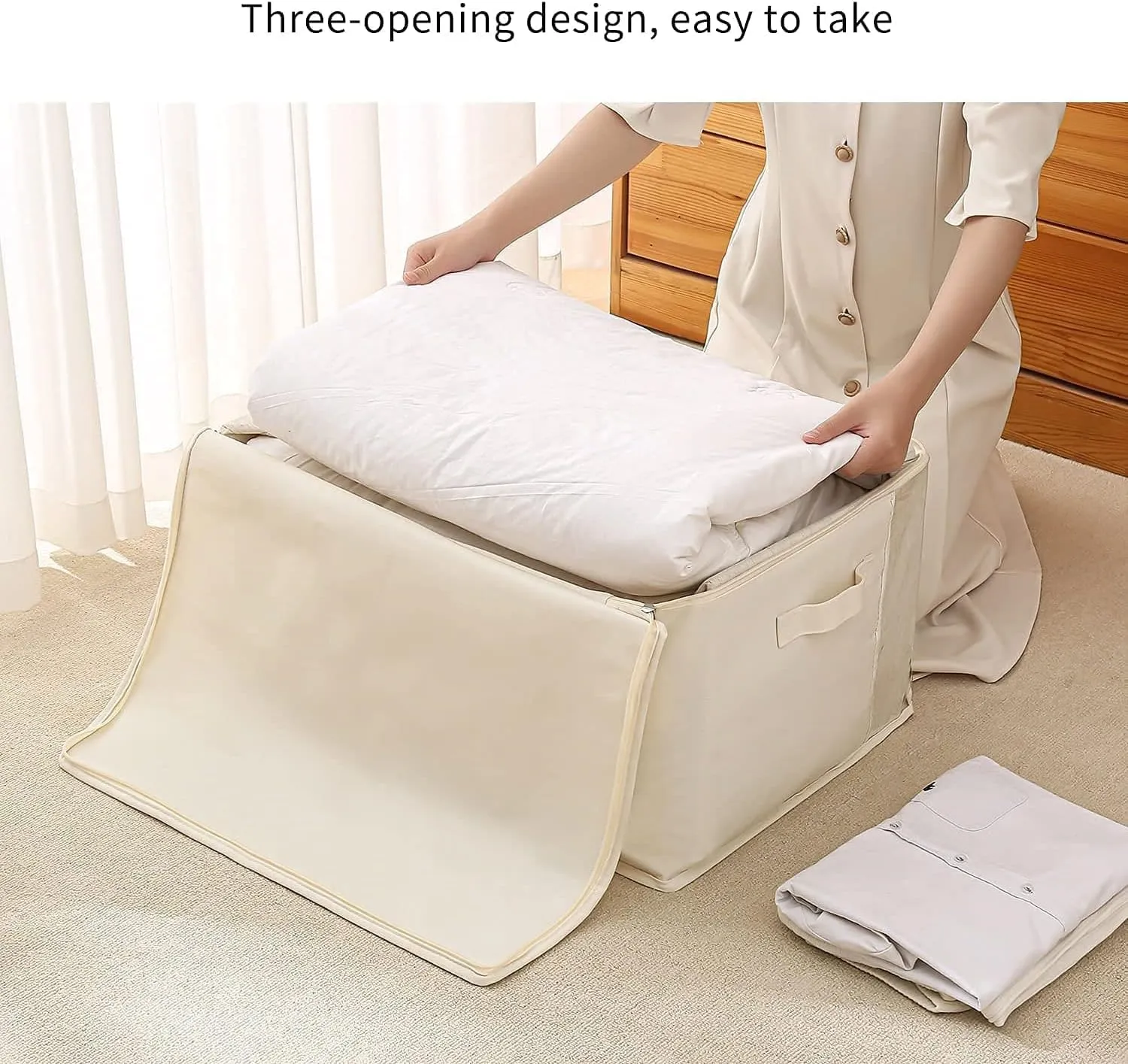 Vailando 3-Pack Large Canvas Comforter Storage Bags for Clothes Sweater Clothes Organizer with Dual Zipper Three Carrying Handles for Blanket Closet Storage Container