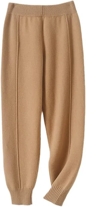 Women Autumn Winter Soft High-Waist Knitted Wool Pants Female Thicken Warm Trousers