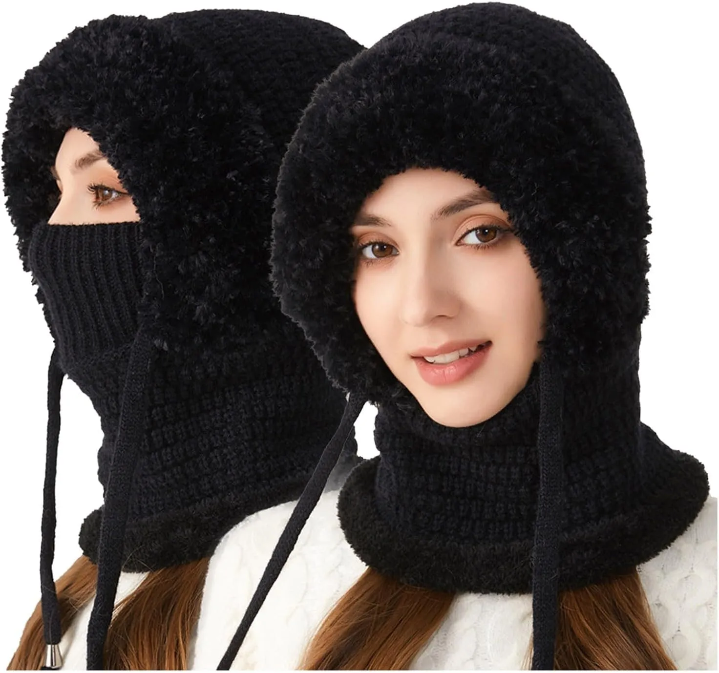 Women Knitted Hat Winter Windproof Warm Cap Trend Wool Thick Pullover Outdoor Skull Cap for Unisex