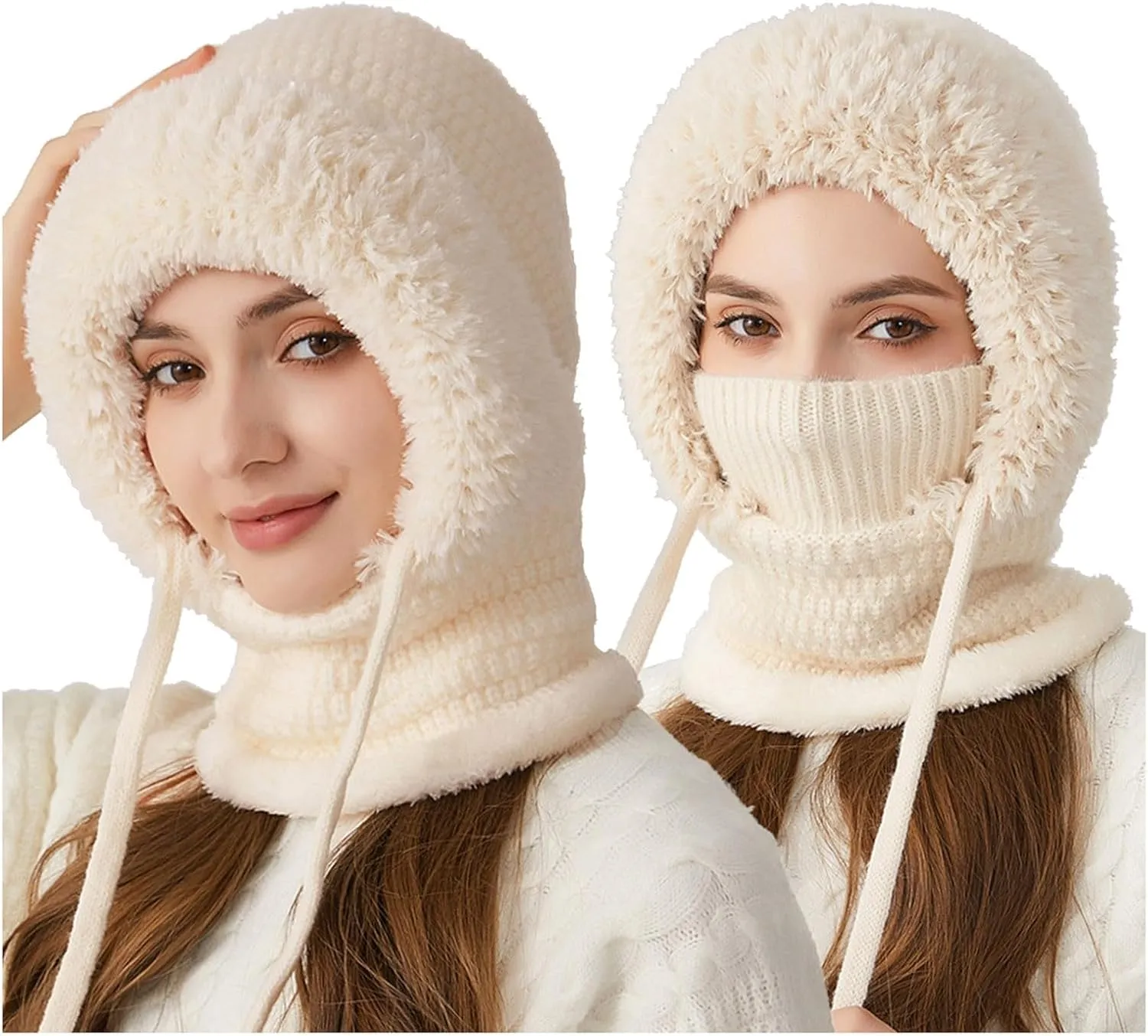 Women Knitted Hat Winter Windproof Warm Cap Trend Wool Thick Pullover Outdoor Skull Cap for Unisex