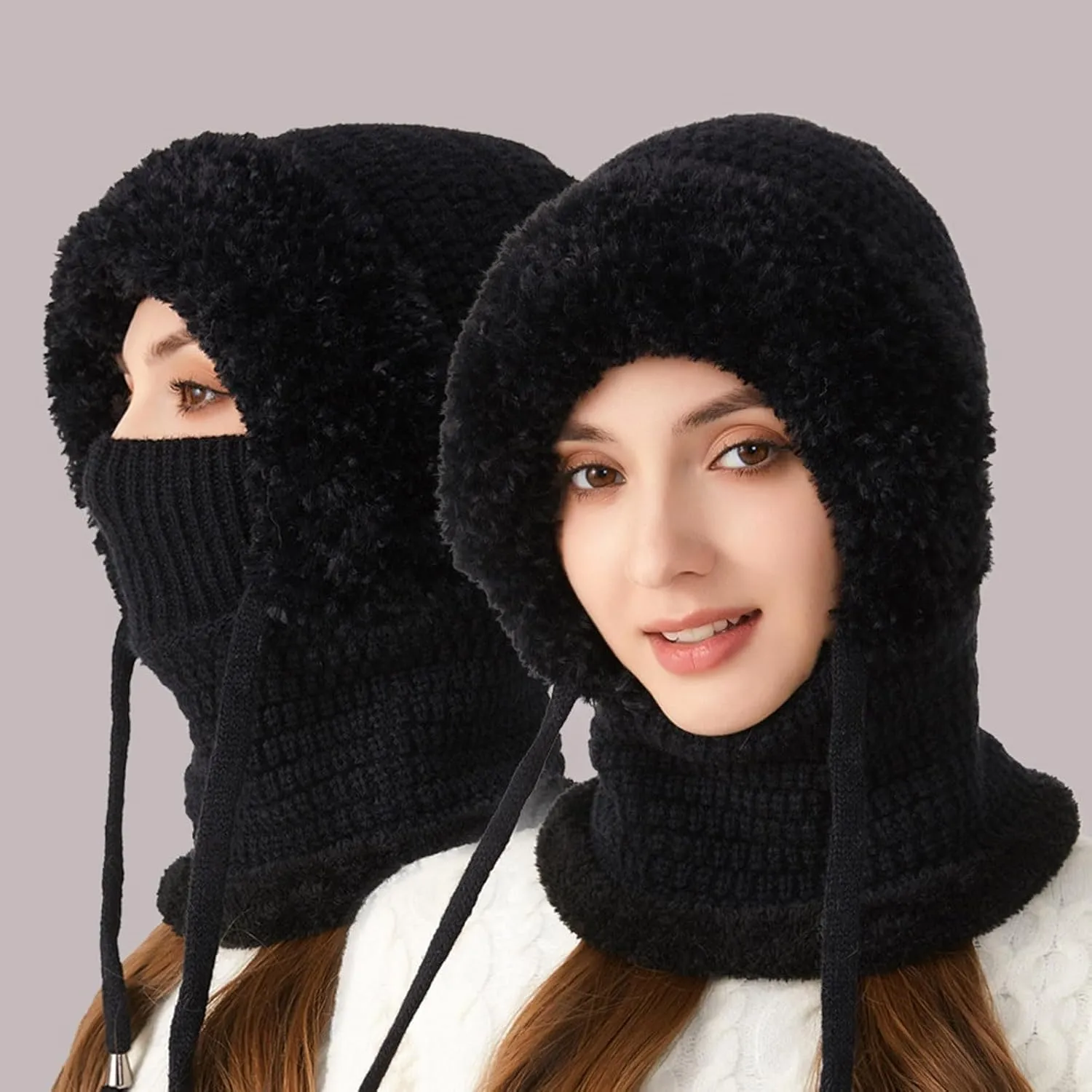Women Knitted Hat Winter Windproof Warm Cap Trend Wool Thick Pullover Outdoor Skull Cap for Unisex