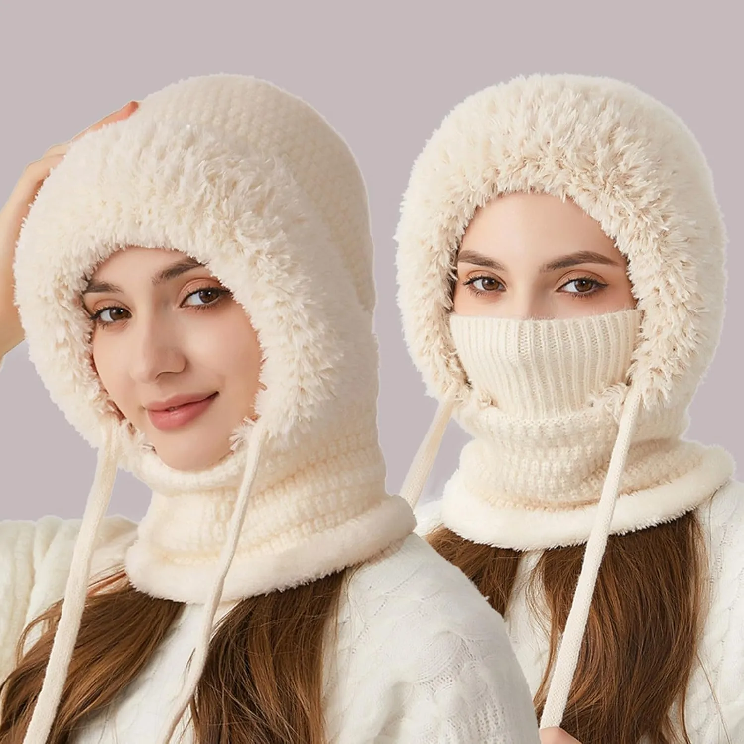 Women Knitted Hat Winter Windproof Warm Cap Trend Wool Thick Pullover Outdoor Skull Cap for Unisex
