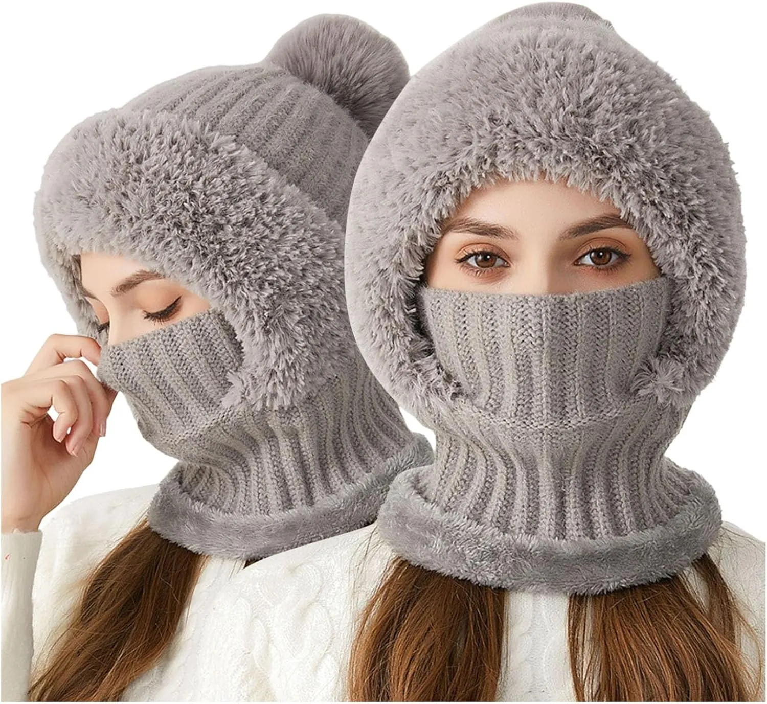 Women Knitted Hat Winter Windproof Warm Cap Trend Wool Thick Pullover Outdoor Skull Cap for Unisex