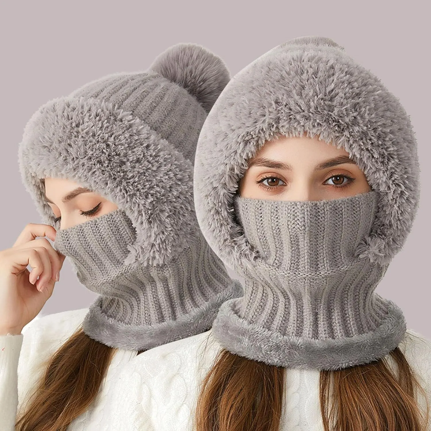Women Knitted Hat Winter Windproof Warm Cap Trend Wool Thick Pullover Outdoor Skull Cap for Unisex