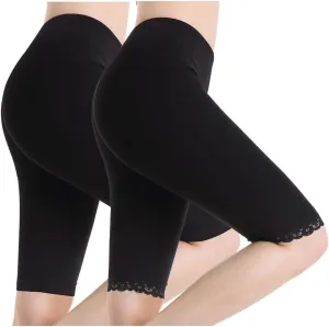 Women Under Dress Tight Shorts Stretch Knee Length Pants Thin Yoga Short Leggings