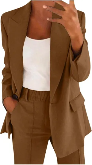Womens 2 Piece Suit Set Plus Size Business Casual Blazer Wide Leg Pants Office Work Outfits Dressy Pant Suits