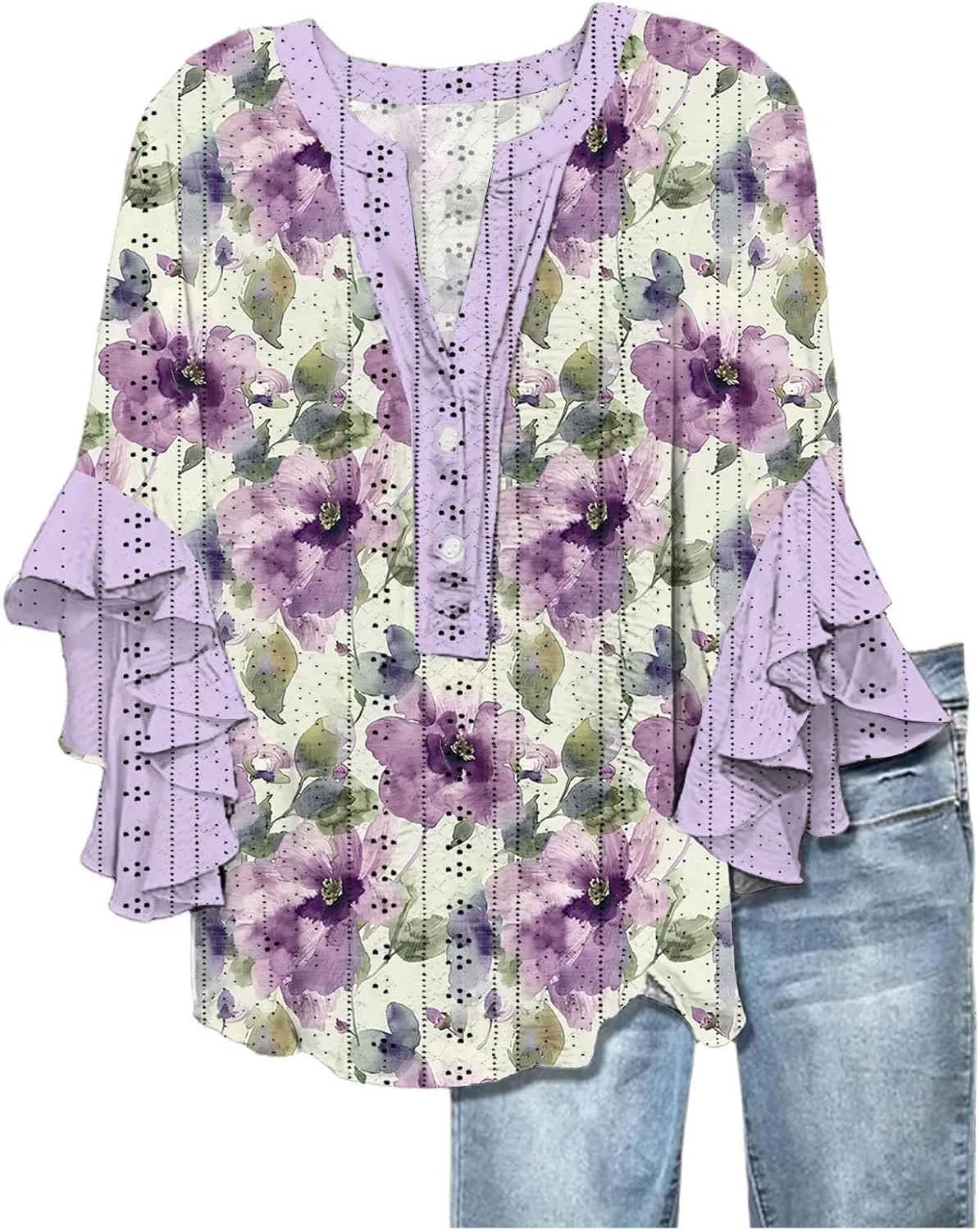 Women's Eyelet Poncho Tops Half Sleeve Tops Trendy Casual Lightweight Flowy Shirt Ruffles Hem Dressy Elegant Blouse