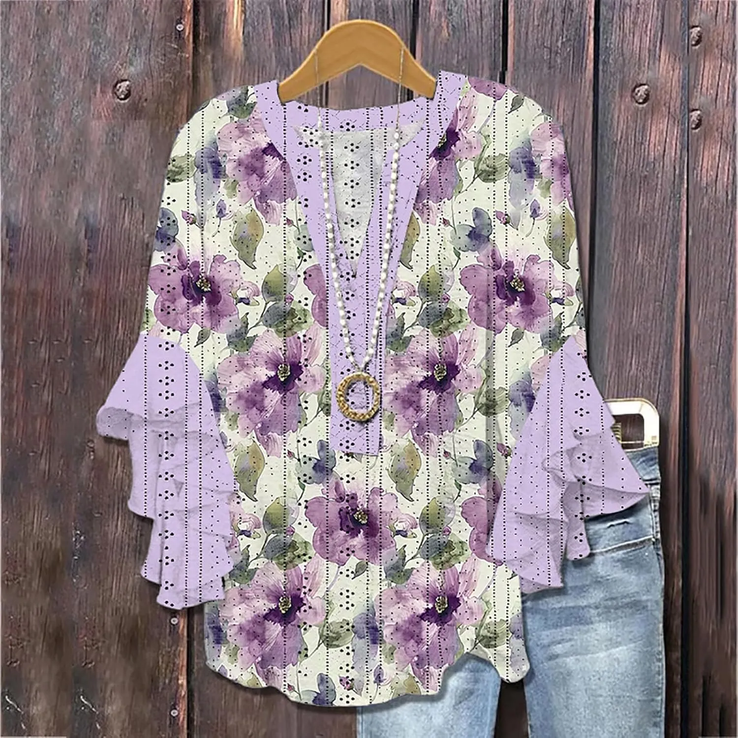 Women's Eyelet Poncho Tops Half Sleeve Tops Trendy Casual Lightweight Flowy Shirt Ruffles Hem Dressy Elegant Blouse