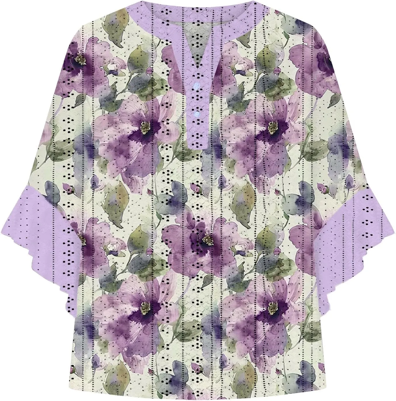 Women's Eyelet Poncho Tops Half Sleeve Tops Trendy Casual Lightweight Flowy Shirt Ruffles Hem Dressy Elegant Blouse