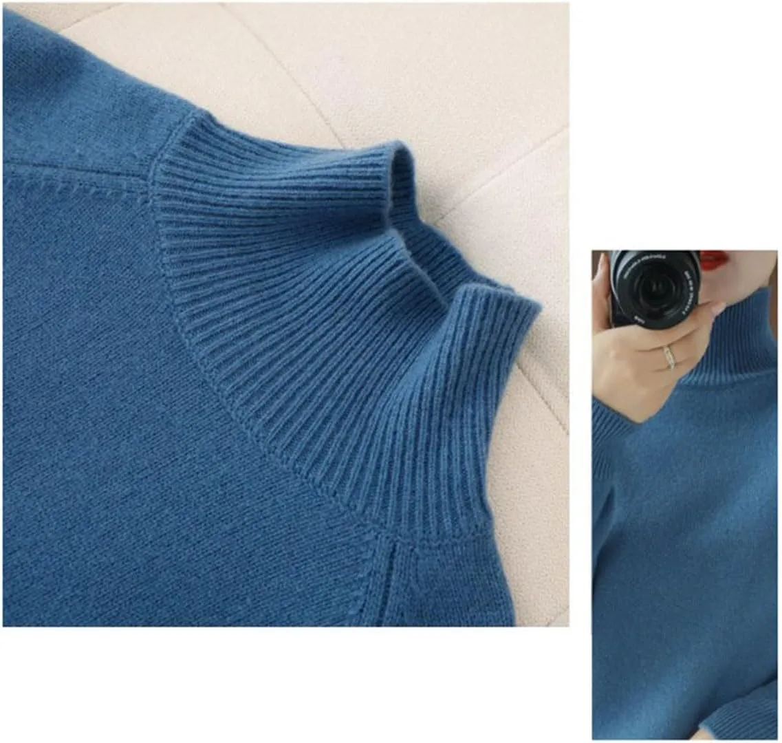 Women's Solid Turtleneck Cashmere Knit SweaterWool Fall Winter Casual Long Sleeve Sweaters Crew Neck Pullover