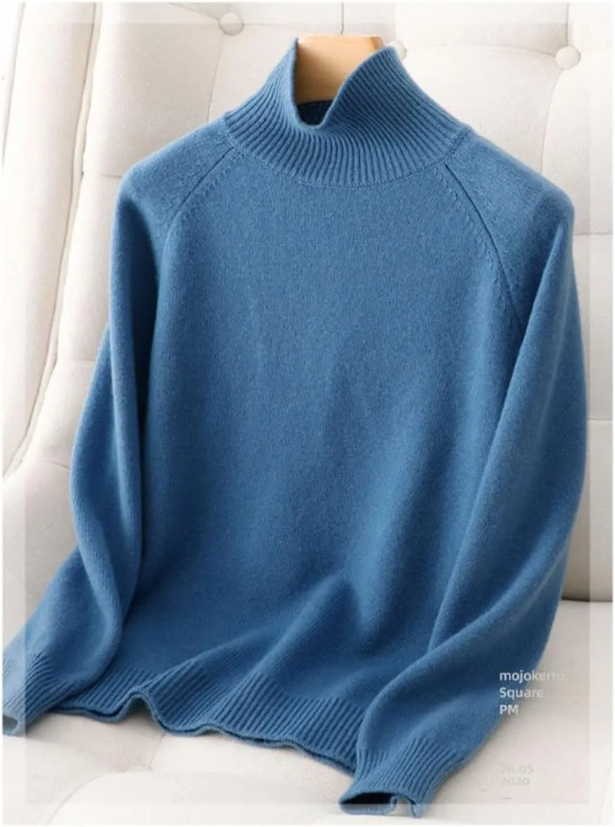 Women's Solid Turtleneck Cashmere Knit SweaterWool Fall Winter Casual Long Sleeve Sweaters Crew Neck Pullover