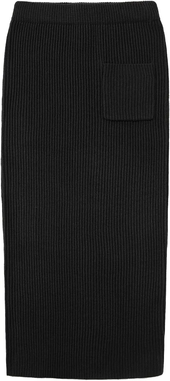 Women's Turtleneck 2 Piece Outfits Ribbed Knit Sweater Midi Pencil Skirt Set
