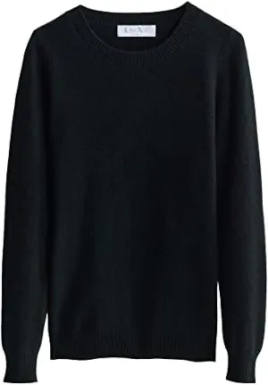 Wool Sweater Women Fall Winter Warm Soft Lightweight Knitted Pullover Crewneck Long Sleeve Sweater,Black,Small