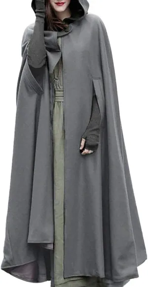 XUNRYAN Womens Winter Cape Coat Wool Blend Hooded Cloak Maxi Long Cardigans Open Front Poncho Outwear Halloween Costume