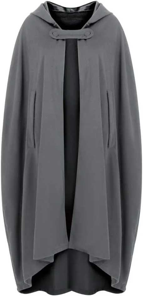 XUNRYAN Womens Winter Cape Coat Wool Blend Hooded Cloak Maxi Long Cardigans Open Front Poncho Outwear Halloween Costume