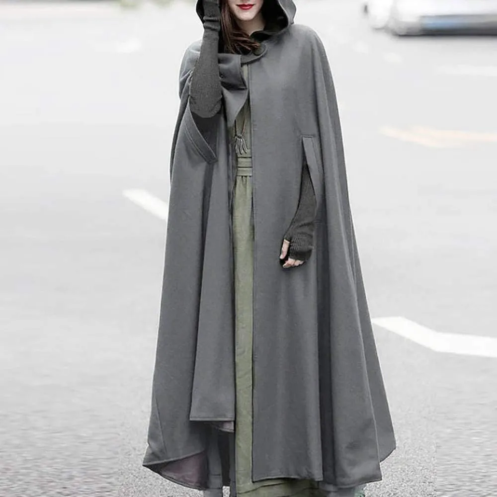 XUNRYAN Womens Winter Cape Coat Wool Blend Hooded Cloak Maxi Long Cardigans Open Front Poncho Outwear Halloween Costume