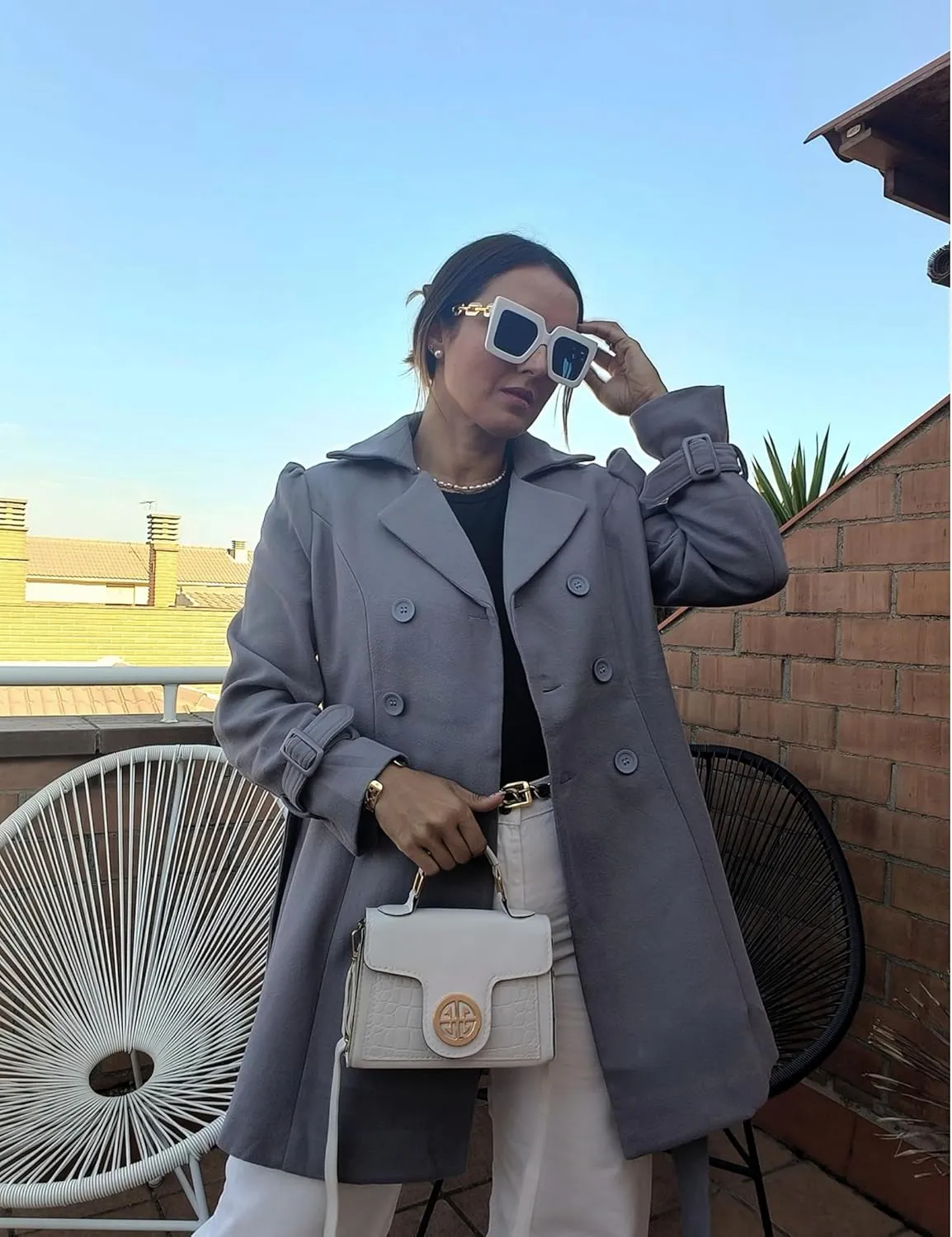Zeagoo Women's Fashion Faux Fur Lapel Double-Breasted Thick Wool Trench Coat Winter Warm Jacket S-2XL