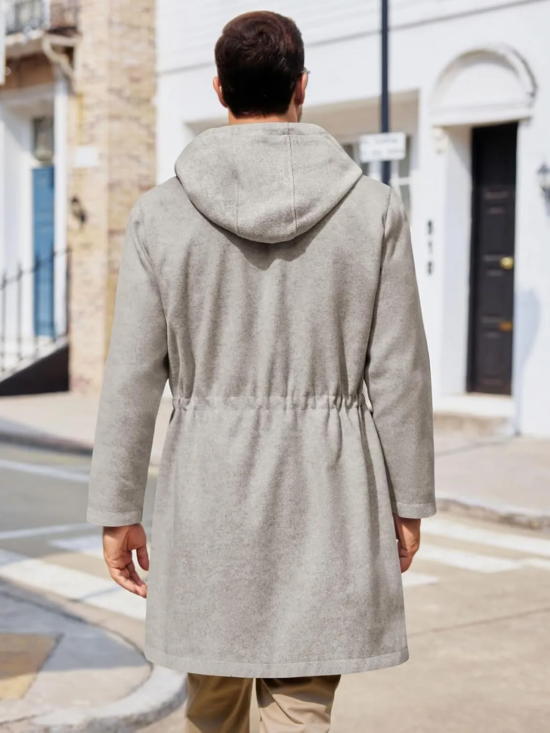 ZIWOCH Mens Trench Coat Wool Blend Hoodie Long Jacket Full Zip Winter Classic Business Overcoat